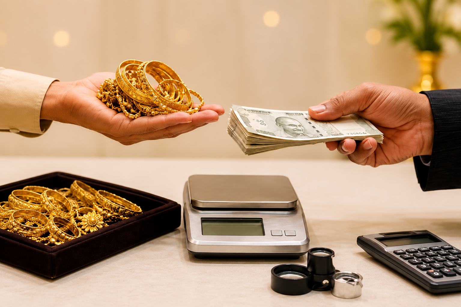 Gold ornaments prepared for gold loan service